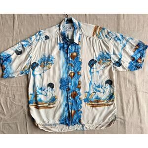 Vintage 80's Cafe Styled In Italy Rayon Cherub Putti Graphic Made in USA Size XL